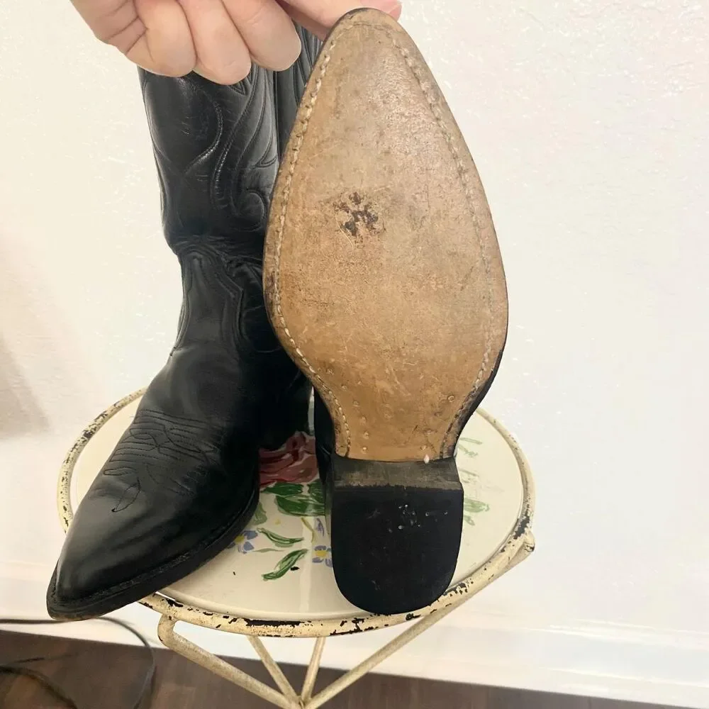Vintage 1980s Acme Black Leather Cowboy Boots Made in USA Size Mens 7 D